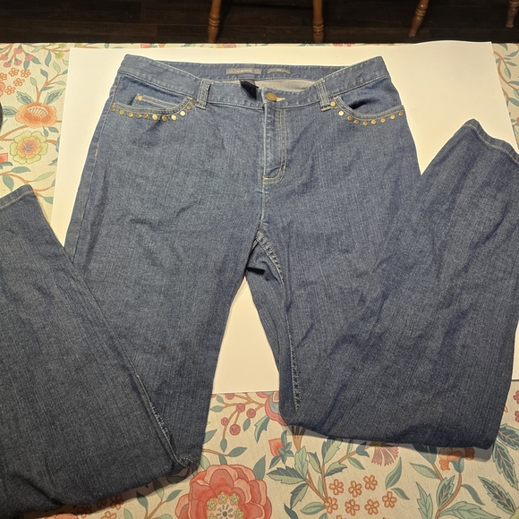 Liz Claiborne Blue Boot Cut Jeans with Gold Studs - Picture 1 of 6